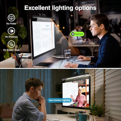4-in-1 4K Webcam with Microphone and Speaker, Noise Cancellation, Privacy Cover, Auto Light Correction, 90° FOV , Plug & Play USB Camera with Monitor Light Bar, Webcam for PC/Meeting/Online Video