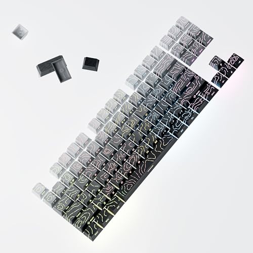 133 Aesthetic Topographic PBT Keycaps, No Tearing, Never Fade & Non-Slip, Modern RGB Backlit Gray-to-Black Gradient Keycaps for Mechanical Keyboard - Ergonomic (Doubleshot, Fit for All MX Layout) - color: Gray Black Gradient