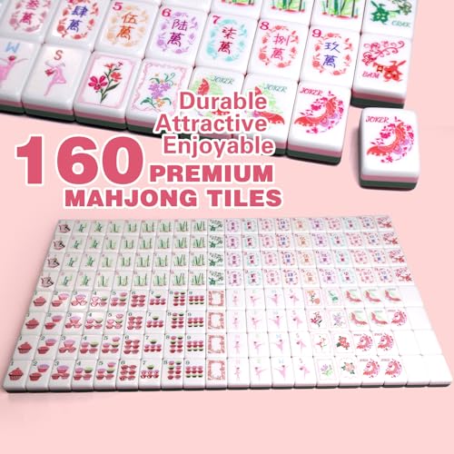 American Mahjong Game Set, Portable Carrying Bag,Acrylic 160 Tiles,Western Mahjong Tiles Set,Complete Ma Jong Set (Purple) - color: Purple