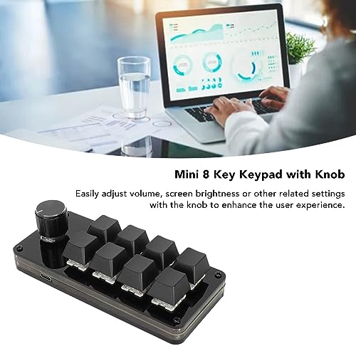 Programmable Macro Keyboard, 8 Key Mini Mechanical Keypad Hot Swappable Blue Switch Acrylic Custom Single Hand Board with 1 Knob, for Gaming PC