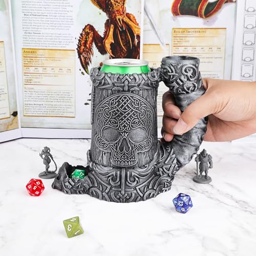 AUSPDICE DND Dice Rolling Tower, RPG Dice Storage for Tabletop Games | Hand-Painted Skull Dice Tower for Dungeons and Dragons –Gothic Dice Cup, Pen Holder, Drink Stand– (RF286B Skull Cup Silver) - color: Silver, style: RF286 Skull Cup