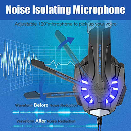 BENGOO G9000 Stereo Gaming Headset for PS4 PC Xbox One PS5 Controller, Noise Cancelling Over Ear Headphones with Mic, LED Light, 7.1 Surround Sound, Soft Memory Earmuffs for Nintendo Xbox Series X|S - color: Blue