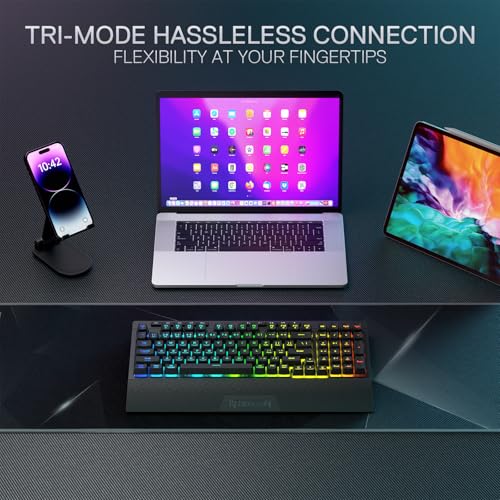 Redragon K515 PRO Shiva RGB Wireless Membrane Gaming Keyboard, 98 Keys Mechanical-Feel Keyboard w/Smooth Linear Switch, On-Board Macro & Multimedia Keys, Detachable Wrist Rest, Software Supported - color: Black, size: 98 Keys Pro