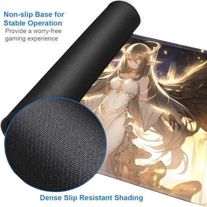 JVGFYNKL MTG Playmat + Drawstring Travel Pouch + 6 Dice Counter, for Tabletop Trading Card Game Playmats or Large Mouse Pad, Anti-Slip Rubber 24 x 14 in, Anime Female Angel TCG Playmat - color: JV-Playmat-1-F-162