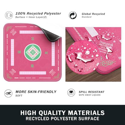 2F22E Mahjong Mat, Noise Reduction Non-Slip Mahjong Mat for Table, 32.4 * 32.4 Inch Mahjong Table Mat for Poker, Board Games Table Mat, Card Games, Tile Games, Dominoes (Pink) - color: Pink