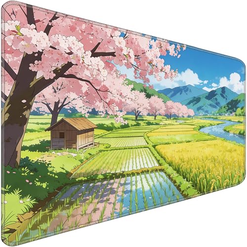 Large Desk Pad 31.5x15.7 Inch - Extended XXL Mouse Pad, Farmland | Stitched Edges Non Slip Rubber Base Waterproof for Office and Gaming - color: Farmland, size: 31.5" x 15.7"