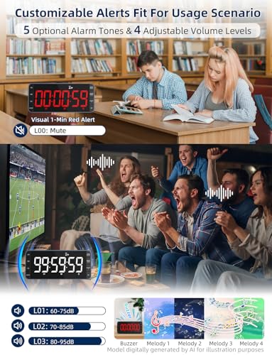 Large 7.8" Digital Timer with LED Display, Magnetic for Kitchen & Classroom | USB-C Rechargeable Timer with 99-Hour Count Up & Countdown, 3 Brightness Levels, 5 Alarm Sounds, 4 Volume Levels for Study - color: Navy Blue
