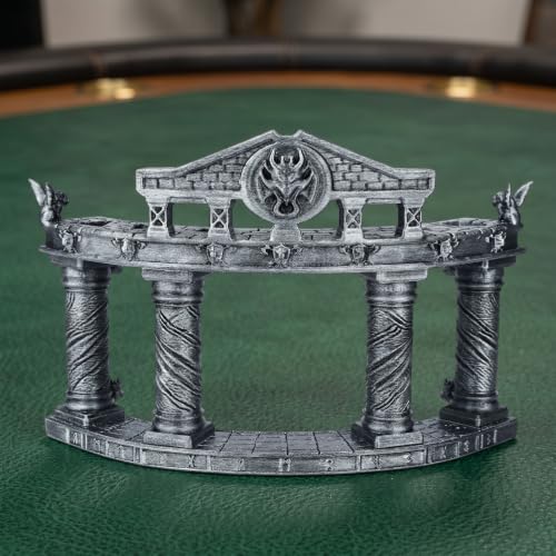Dragon Dice Display for 7-Piece Polyhedral Set, DND Dice Collection Stand | Hand-Painted Antique Silver; Curved Dice Storage Organizer with Upper Slots and Lower Display Space - AF1198A - color: Dice Display Stand a