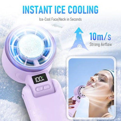 PlayHot Portable Handheld Cooling Fan, Travel Essentials, Gifts for Women | Instant Cooling, 10m/s Airflow, 5-Speed, 10H Max, USB-C Rechargeable, LED Display, 3-in-1 Foldable for Cruise, Beach Vacation - color: Purple