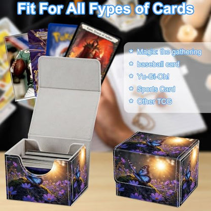Butterfly on Flowers Deck Box for MTG Commander | Holds 100+ Double-Sleeved Cards | Strong Magnetic TCG Card Case for Collectible Games - color: Butterfly on Flowers