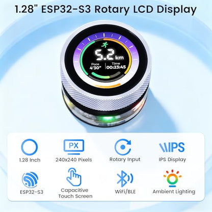 ELECROW 1.28" ESP32 Rotary Display 240x240 HMI IPS Round Knob Touch Display | 2.4G WiFi and BLE Capacitive Rotary Touch Screen Development Board Compatible with Arduino IDE and LVGL Library - size: 1.28" ESP32 Rotary Display