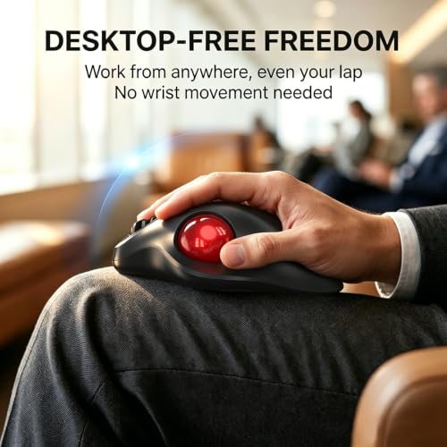 EDJO Ergonomic Wireless Trackball Mouse, 3-Device Bluetooth/2.4G, Red | 30° tilt, thumb control, 5 DPI levels 400-2400, up to 160h battery, Type-C rechargeable, stationary design, removable ball