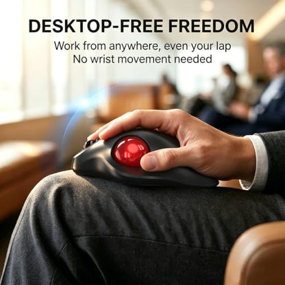 EDJO Ergonomic Wireless Trackball Mouse, 3-Device Bluetooth/2.4G, Red | 30° tilt, thumb control, 5 DPI levels 400-2400, up to 160h battery, Type-C rechargeable, stationary design, removable ball
