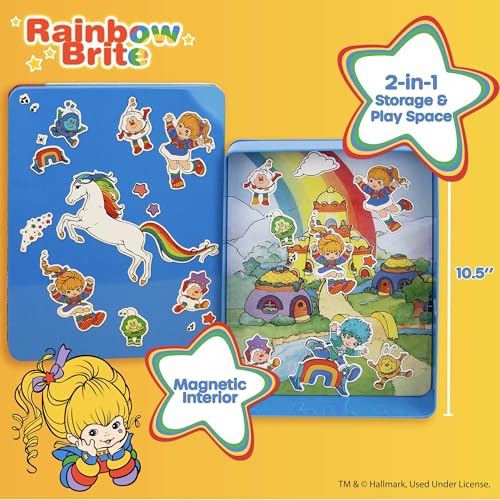 Rainbow Brite Magnetic Playset, 75 Characters & Accessories, Reusable Storage Tin and Play Scene, Fun Toddler Toys, Mess Free Travel Games & Road Trip Essentials, 4 Year Old Girl Birthday Gifts - color: Rainbow Brite