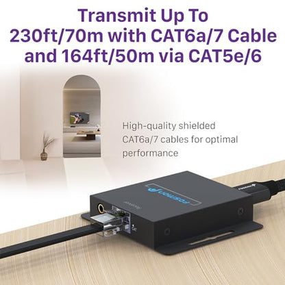 Fosmon HDMI Extender Over Single Cat5/6/7 Cable up to 164-230ft, Splitter with Auto EQ, POC, 1080P 60Hz and IR Remote Control