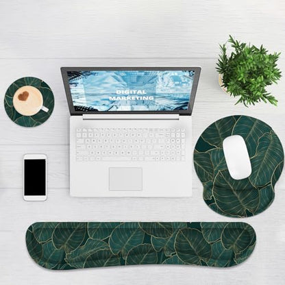 Ergonomic Mouse Pad with Wrist Rest and Keyboard Wrist Rest, Mousepad and Wrist Rest for Computer Keyboard, Pain Relief, Non-Slip Base, Mouse Pad Wrist Support for Gaming, Office, Green Palm Leaf - color: Green Palm Leaf