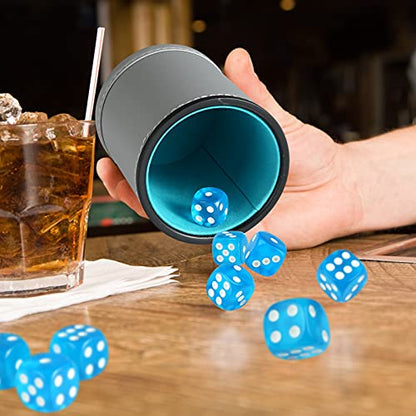 GWHOLE Leather Dice Cup with 10 Dice | Dice Stacking Shaker Cup, Dice Rolling Set, For Yahtzee Farkle Party Games, Gift - color: Blue