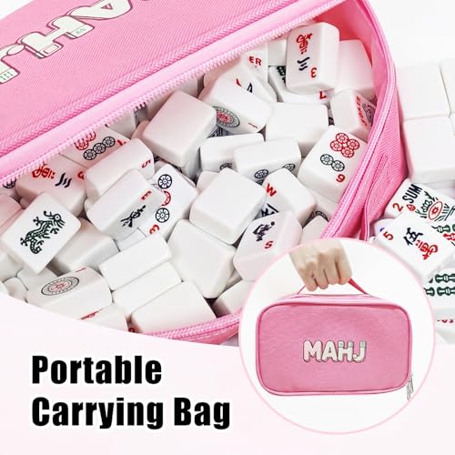 American Mahjong Tile Set, 166 Tiles & Carrying Bag & 3 Dices, White | 1.2-Inch Engraved Tiles, Melamine, Durable, Portable Mah jongg Set for Travel, Family Game Nights, and Gifting - color: White