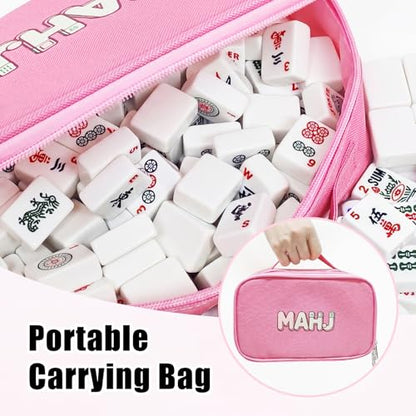 American Mahjong Tile Set, 166 Tiles & Carrying Bag & 3 Dices, White | 1.2-Inch Engraved Tiles, Melamine, Durable, Portable Mah jongg Set for Travel, Family Game Nights, and Gifting - color: White