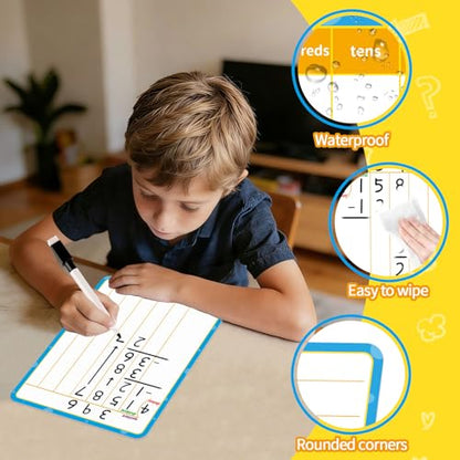 12 Pack Double Sided Division Dry Erase Board,12" x 9" Multiplication Flash Cards,Math Manipulatives Small White Board for Kids,Math Games Chart for Preschool Learning,Homeschool Essentials - style: Division