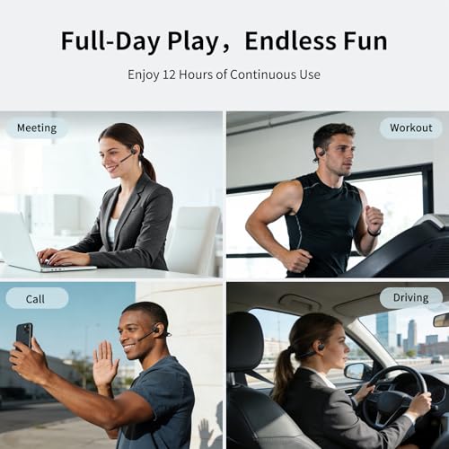 CXK Open Ear Headphones with Mic, Bluetooth 5.4 Dual Noise Canceling Mic for Clear Calls, 23g Lightweight Headset with Mute Button, 12H Playtime Air Conduction Headphones for Call, Meeting, Driving | Bluetooth 5.4 Headphones, 23g Lightweight Headset with