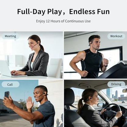 CXK Open Ear Headphones with Mic, Bluetooth 5.4 Dual Noise Canceling Mic for Clear Calls, 23g Lightweight Headset with Mute Button, 12H Playtime Air Conduction Headphones for Call, Meeting, Driving | Bluetooth 5.4 Headphones, 23g Lightweight Headset with