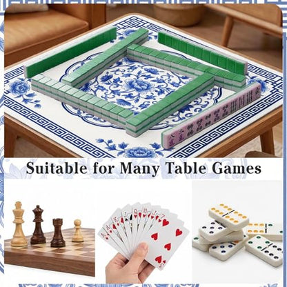 Britimes Mahjong Mat with Black Carrying Bag,31.5"x31.5", Floral Oriental | Blue Non-Slip Noise Reduction Gaming Mat Rubber Multi Purpose Game Table Cover for Mahjong Card Dominoes Board Tile Games - color: Blue Flowers