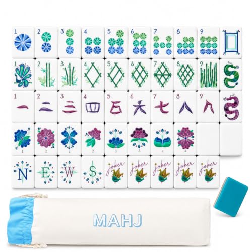 4 Layer Mahjong Tiles, 160 Pcs Premium Acrylic American Mahjong Set with Dice Bag, 13 Styles Available Clear Engraved Western Game for Adults Home Travel Parties & Social Games (08) - color: 08