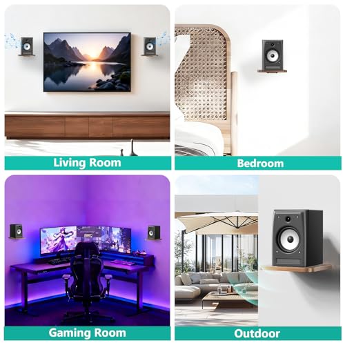 WALI Speaker Wall Mount, Heavy Duty Bookshelf Speaker Floating Wall Shelves, Surround Sound Speakers Stand for Living Room, Home Theater and Gaming Room, Holds up to 55 Lbs, (SWM302), 1 Pair, Wood - color: Wood, size: 7.87" x 7.87"