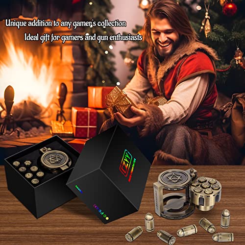 CZYY Metal Polyhedral Bullet Dice Set with Spinning Revolver Cylinder Case | Complete 7-Dice Set, Solid Metal, RPG Fidget Tool, Accessories for DND, Sci-Fi, Western & Tabletop Game Themes, Bronze - color: Bronze