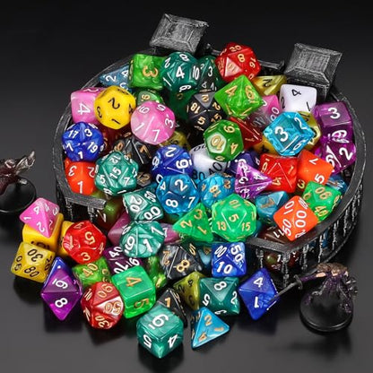 QMay DND Dice Set 15 X 7 Polyhedral Dice (105pcs) with 1 Large Flannel Bag, D&D Dice (D4 D6 D8 D10 D% D12 D20) for Dungeons and Dragons RPG MTG Table Games - color: 15 Sets-105pcs