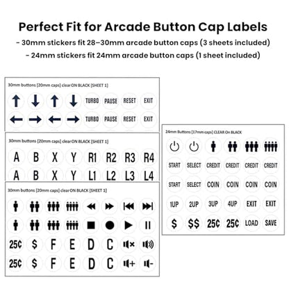 30mm and 24mm White Arcade Button Controller Decals with Die-Cut, High-Visibility Symbols, for DIY Arcade Decals in Two-Player Game Setups(Style 2) - color: White Game Button Stickers* 4pcs