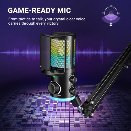 FIFINE AmpliGame AM6T Gaming USB Microphone Kit, Condenser Mic for PC/PS5 | Noise Cancellation, ChatMix Dial, Quick Mute, RGB Control, Gain Knob, Boom Arm, Monitoring, for Streaming Twitch Podcast