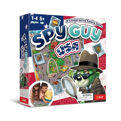 Trefl Spy Guy USA Cooperative Detective Game, Family Board Game, Huge Cartoon Board, US Monuments and Symbols, for Adults and Children Aged 5 and Over