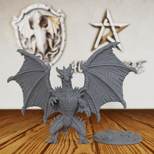Tabletop Unpainted Miniatures for TTRPG - 28mm Scale Fantasy Winged Drake Minis Figurine for Dungeon Masters & Miniature Game, RPG Accessory Figure - 6.2cm Flimtrax Dragon Mini (AS429)