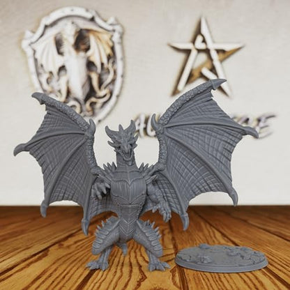 Tabletop Unpainted Miniatures for TTRPG - 28mm Scale Fantasy Winged Drake Minis Figurine for Dungeon Masters & Miniature Game, RPG Accessory Figure - 6.2cm Flimtrax Dragon Mini (AS429)