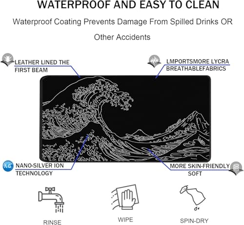 Large Gaming Mouse Pad, XXL Extended Keyboard Mouse Mat with Stitched Edges | 31.5" x 15.7" Non-Slip Waterproof Rubber Base Long Mousepad for Work, Game, Office, Home, Waves Line - color: Waves Line