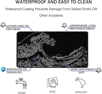 Large Gaming Mouse Pad, XXL Extended Keyboard Mouse Mat with Stitched Edges | 31.5" x 15.7" Non-Slip Waterproof Rubber Base Long Mousepad for Work, Game, Office, Home, Waves Line - color: Waves Line