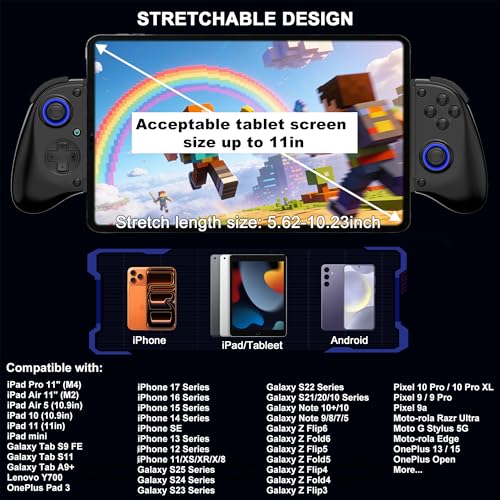 Megadream Mobile Gaming Controller for iPhone/Android/PC - iPad/Tablet (Up to 11in) - Cloud Game - NS-Switch|Swith 2 - Turn Your Phone into a Gaming Console - PS5/Xbox Remote Play Streaming, Call of Duty, Roblox, Turbo, Black - color: Black