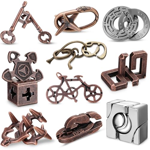 Syhood 10 Pieces Metal Brain Teaser Puzzles for Adults 3D Steel Puzzle Difficult Magic Mind Challenge Unlock Interlocking Games Iq Smart Logic Test Toys Basket Filler Stuffers(Stylish) - style: Stylish