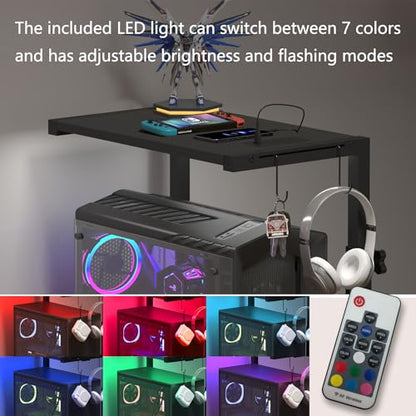 CPU Tower Stand, Rolling Holder with LED Strip & Charging Station | Mobile Rolling CPU Holder,Height Adjustable PC Tower Stand with Charging Station for Office Home Black - color: Black, size: 19.29'' × 11.42'