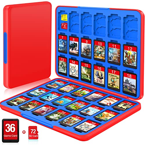 CYKOARMOR Game Card Case Holder for Nitendo Switch/Switch 2(2025) - Hard Shell Portable Cartridge Case with 36 Game Slots & 72 Micro SD Card Slots, Protective Organizer Traveler, Red Blue - color: Red Blue