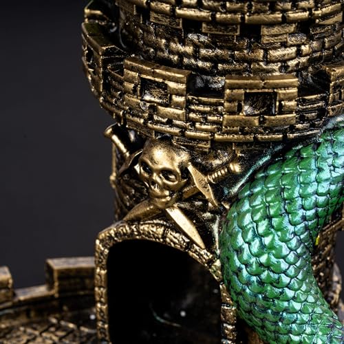 Castle DND Dice Tower Ancient Gold D&D Dice Rolling Tower for RPG | Snake Design, Resin, Dice Roller with Tray, Dungeons and Dragon DM Gift, DND Accessories, for Role Playing Game Tabletop Game - color: Golden