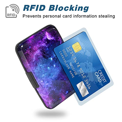 Credit Card Holder, Mini Aluminum Card Wallet RFID Blocking Slim Metal Hard Card Case for Women Men, Galaxy - color: Galaxy