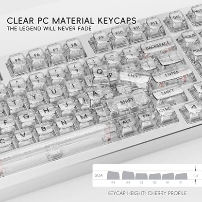 kutethy KY98 Wireless Mechanical Keyboard with Transparent Keycaps,Full Aluminum CNC,Hot-swappable,Pre-lubed Clicky Switches,Gasket Structure,RGB Backlit,BT5.0/2.4G/USB-C Wired (Silver) - color: Silver