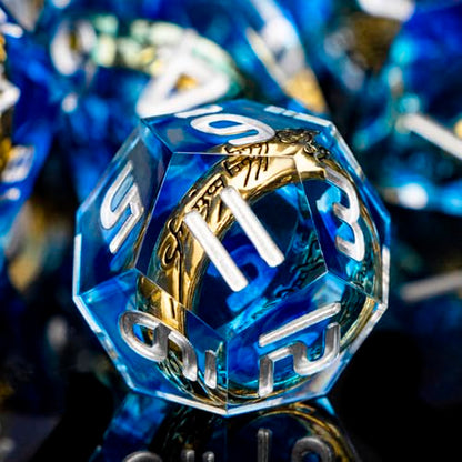 Magic Golden Ring DND Dice Set with Dice Box, Blue Resin Sharp Edge D and D Dice for use with D&D Tabletop Games Handmade Lord Polyhedral Dice Set D20 D12 D10 D8 D6 D4 - color: Ring - Blue-2
