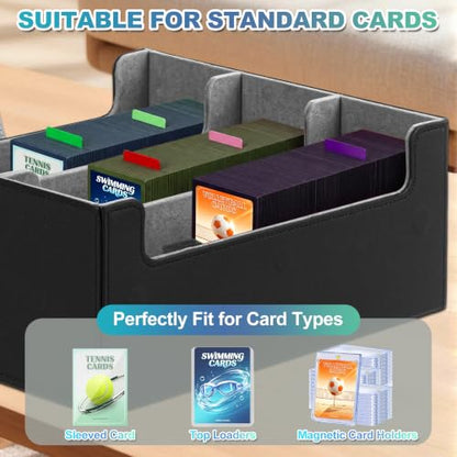 Trading Card Storage Box, Holds 1800 Sleeved Card, PU Magnetic Closure | 200 Toploaders and 600 Penny Sleeves INCLUDED, 10 Dividers and 6 Foam Stoppers INCLUDED, Fit for MTG, TCG and Sports Cards - color: Black and Grey