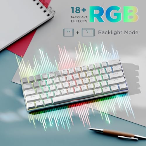RK ROYAL KLUDGE 60% Mechanical Keyboard RK61 Pro, Wired Gaming Keyboard Aluminum Frame, Programmable RGB Backlit 61 Keys Ultra-Compact, Gateron Brown Switch, White - size: brown switch