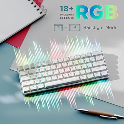 RK ROYAL KLUDGE RK61 Pro 60% Wired Gaming Keyboard, Hot Swappable Mechanical Keyboard with Aluminum Shell, Programmable RGB Backlit PC Game Keyboards 61 Keys, PBT Keycaps, Gateron Red Switch, White - size: red switch