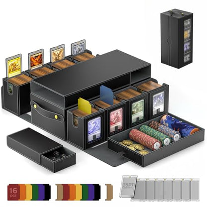 MoKo Commander Deck Box for MTG with Handle & Dice Tray, 8+2 Modular Design | 8-Deck Modular Card Case, Magnetic Holders & Dividers Included, Holds 1040+Double-Sleeved Cards, Playmat Storage, Fit TCG/EDH - color: Black Grey